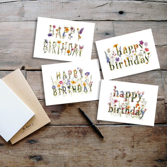 Birthday Card Set 2 - Flowers - 4 cards