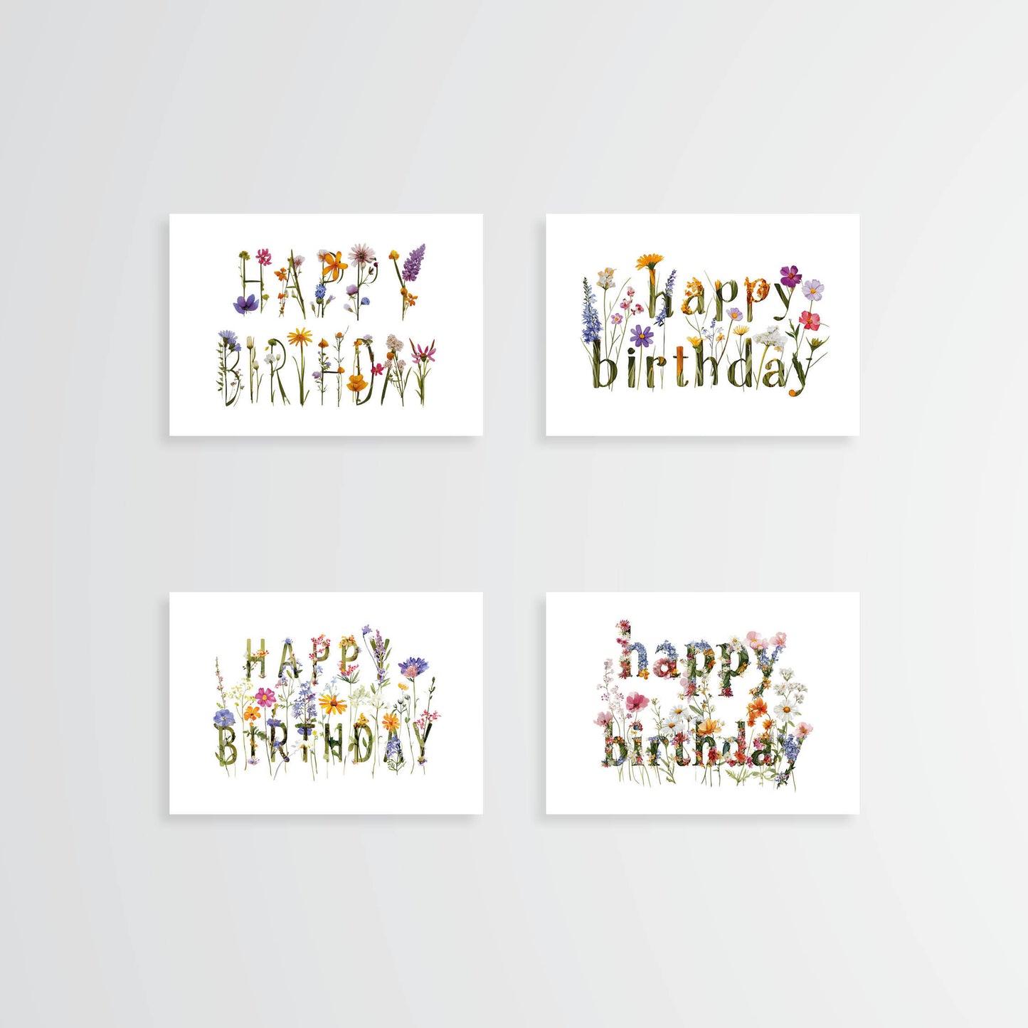 Birthday Card Set 2 - Flowers - 4 cards