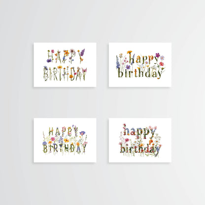 Birthday Card Set 2 - Flowers - 4 cards